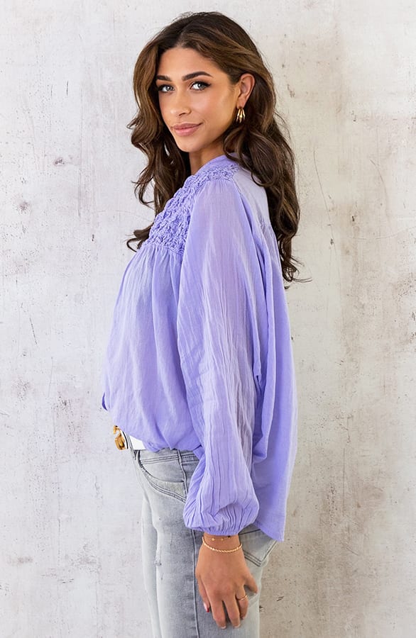 Katoenen Oversized Detail Blouse Lila – shoparchief, foto 3