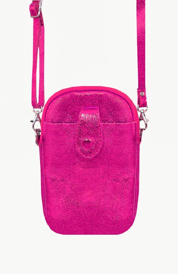 Leren Telefoon Tasje Metallic Fuchsia – shoparchief, foto 1