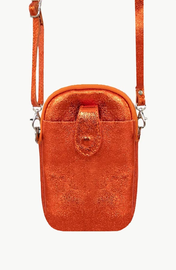 Leren Telefoon Tasje Metallic Orange – shoparchief, foto 1