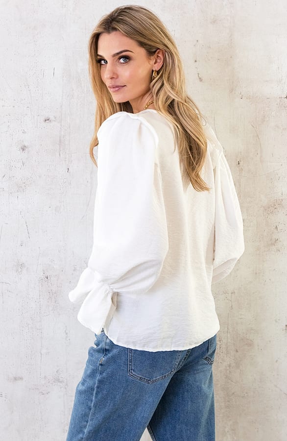 Linnen Ruffle Blouse Ecru – shoparchief, foto 5