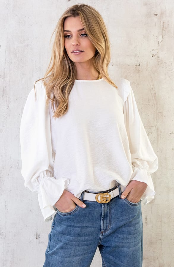 Linnen Ruffle Blouse Ecru – shoparchief, foto 2