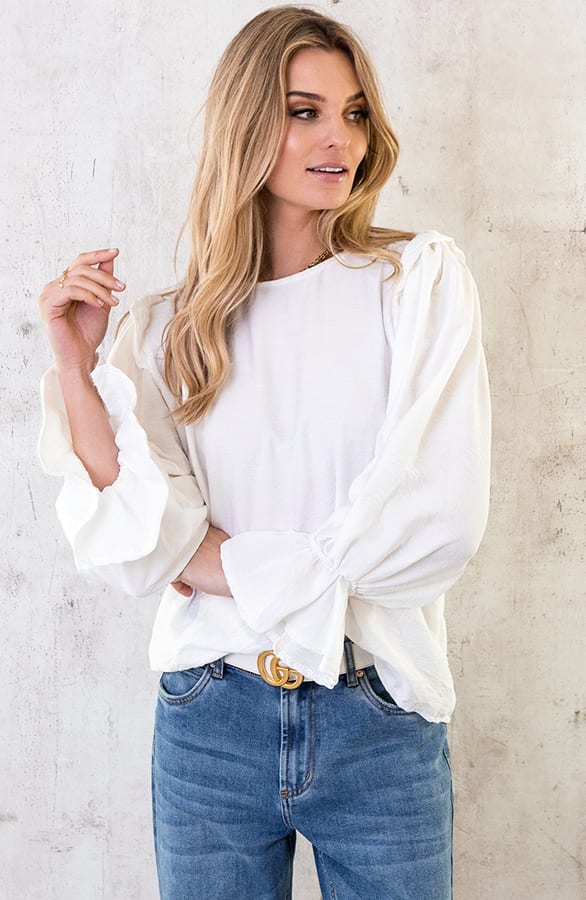 Linnen Ruffle Blouse Ecru – shoparchief, foto 3
