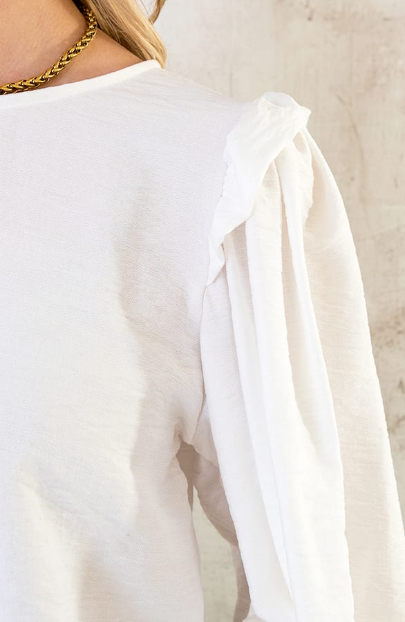 Linnen Ruffle Blouse Ecru – shoparchief, foto 7