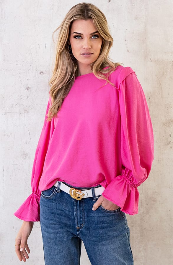 Linnen Ruffle Blouse Roze – shoparchief, foto 3