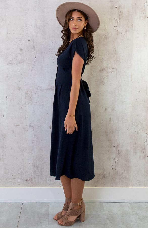 Midi Knopen Jurk Sevilla Marine – shoparchief, foto 8