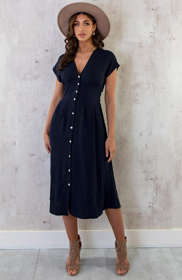 Midi Knopen Jurk Sevilla Marine – shoparchief, foto 7