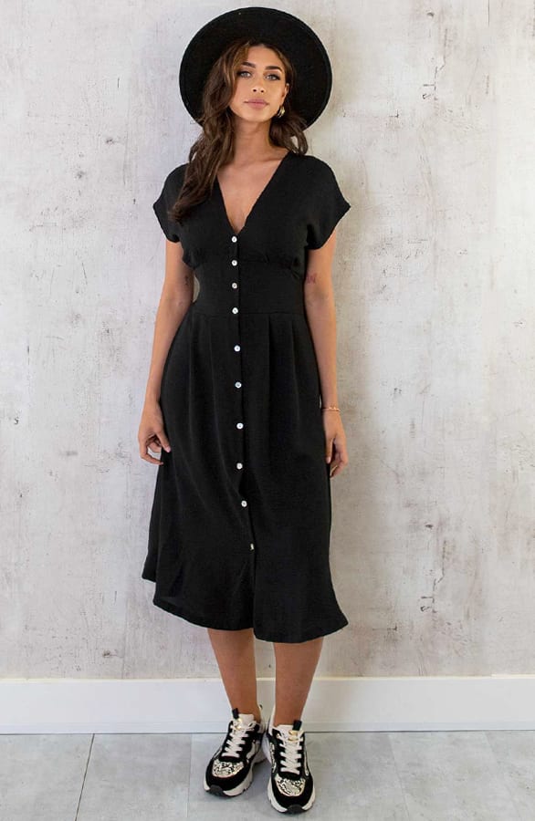 Midi Knopen Jurk Sevilla Zwart – shoparchief, foto 3