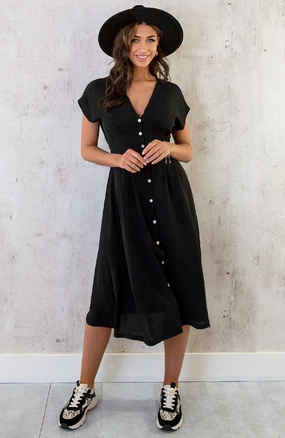 Midi Knopen Jurk Sevilla Zwart – shoparchief, foto 4
