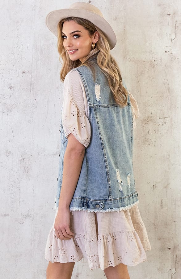 Mousseline Embroidery Oversized Jurk Beige – shoparchief, foto 6
