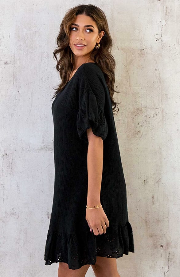 Mousseline Embroidery Oversized Jurk Zwart – shoparchief, foto 9