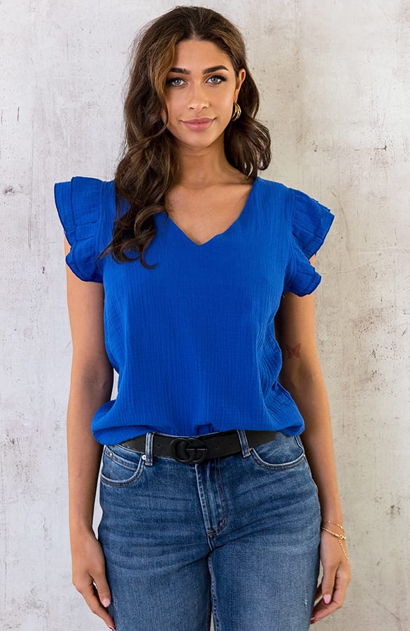 Mousseline Ruffle Top Kobalt – shoparchief, foto 1