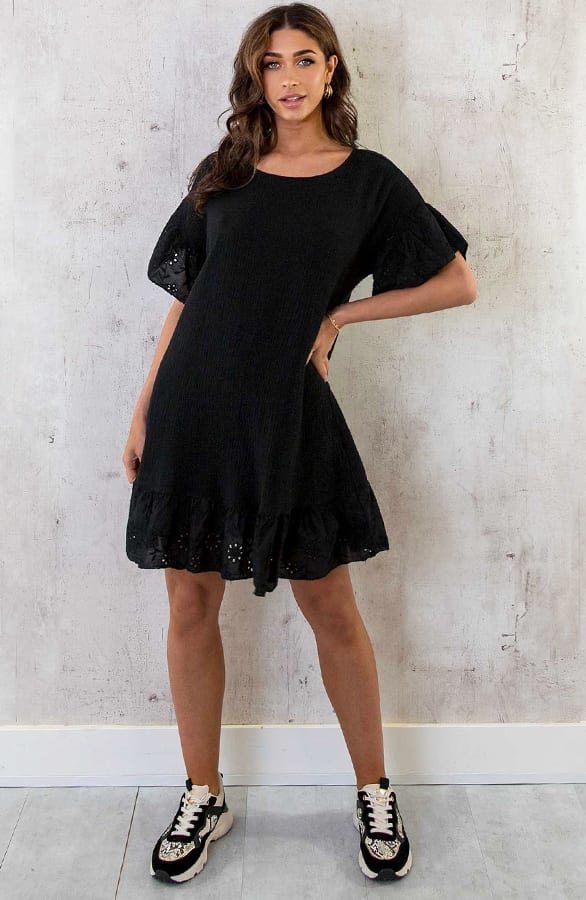Mousseline Embroidery Oversized Jurk Zwart – shoparchief, foto 11