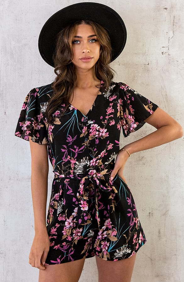 Playsuit Bloemen Zwart Roze – shoparchief, foto 9