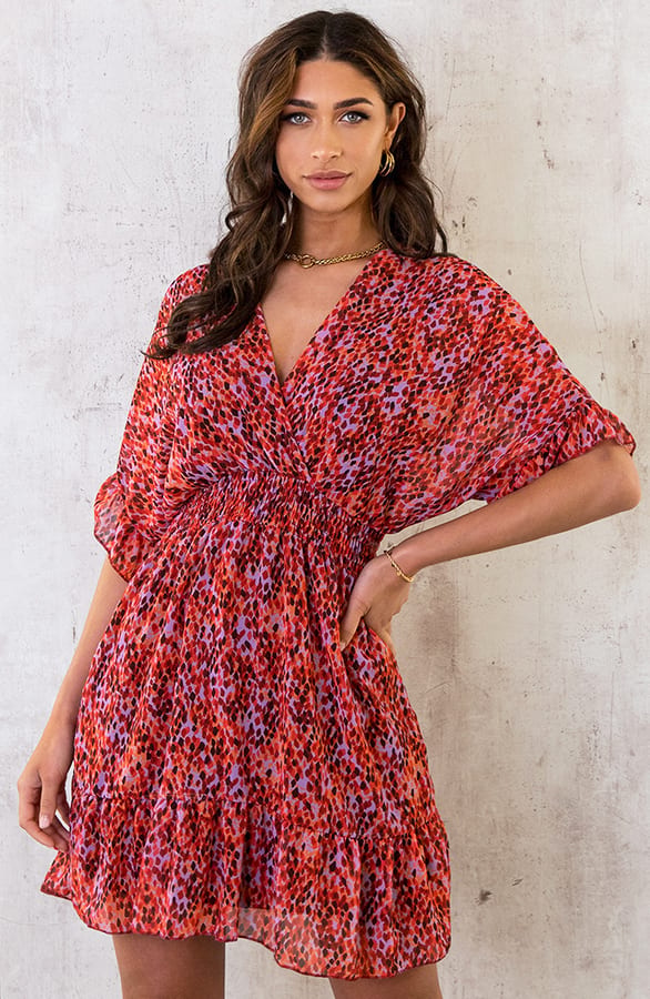 Ruffle Laagjes Jurk Print Roze Rood Lila – shoparchief, foto 8