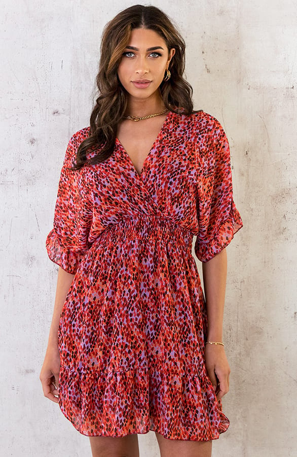 Ruffle Laagjes Jurk Print Roze Rood Lila – shoparchief, foto 7