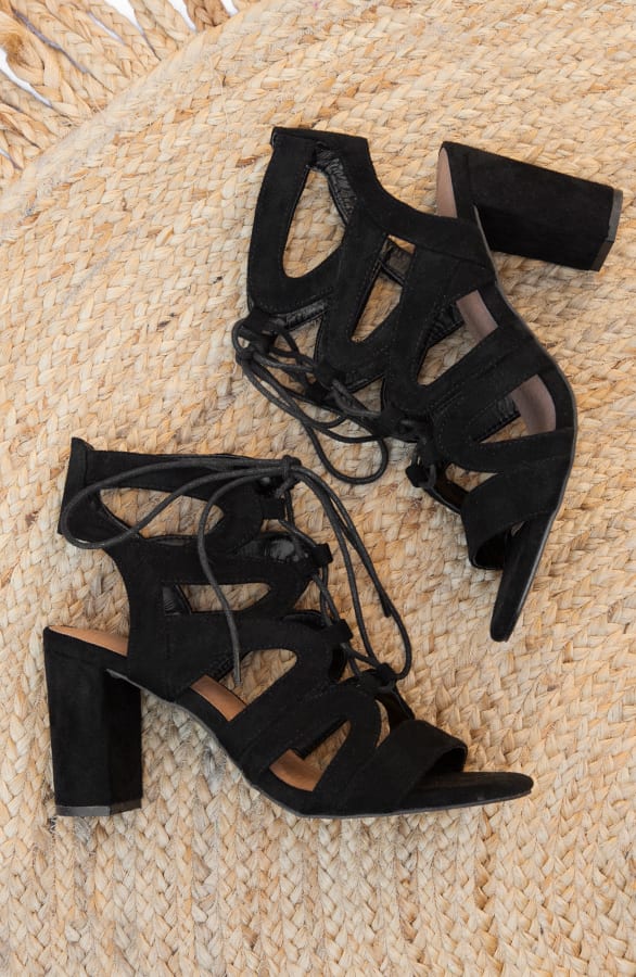 Suède Gladiator Heels Zwart – shoparchief, foto 1