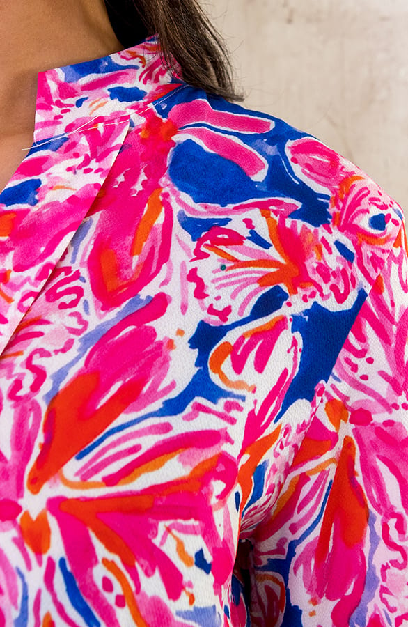 V-Hals Flower Blouse Roze Kobalt – shoparchief, foto 6