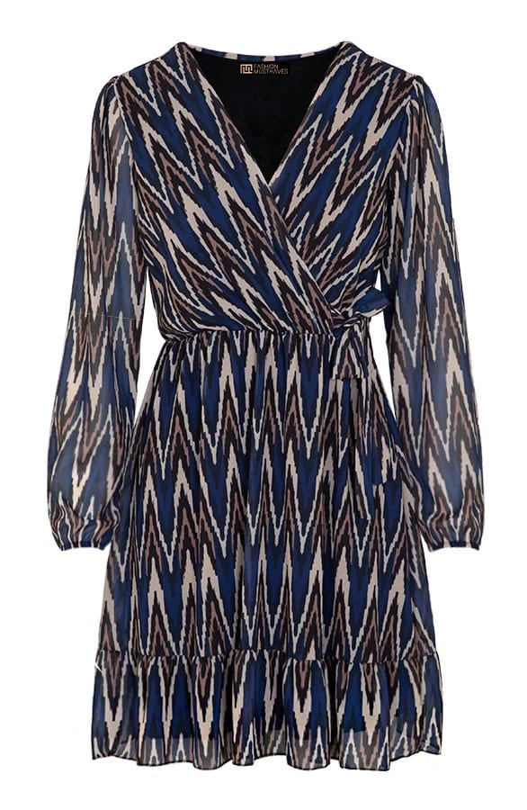 V-hals Strik Jurk Zigzag Kobalt – shoparchief, foto 1