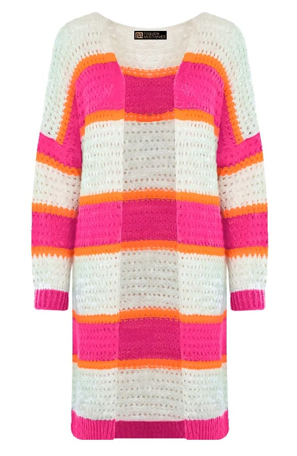 Gehaakt Midi Strepen Vest Roze Oranje – shoparchief, foto 1
