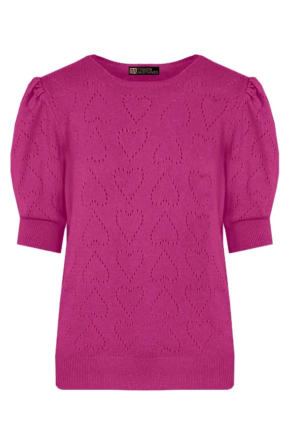 Hartjes Knitted Pofmouwen Top Magenta – shoparchief, foto 1
