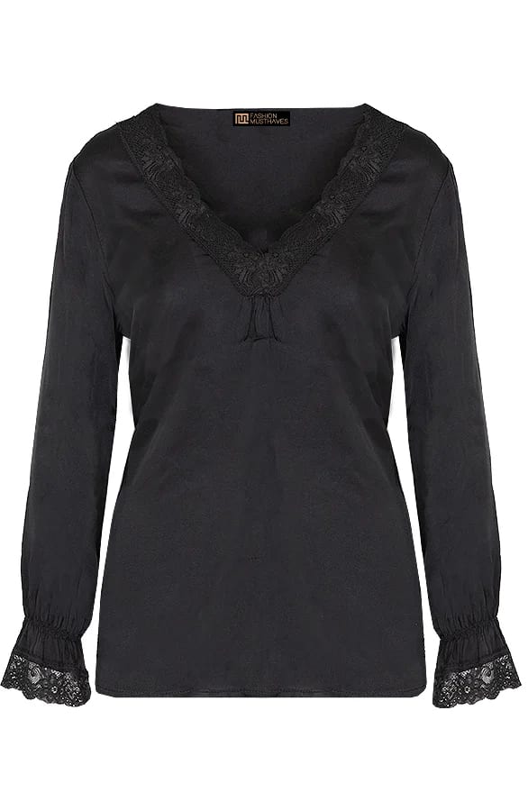 Kanten Silk Blouse Zwart – shoparchief, foto 6