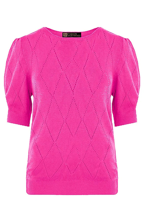 Knitted Pofmouwen Top Ruit Fuchsia – shoparchief, foto 1