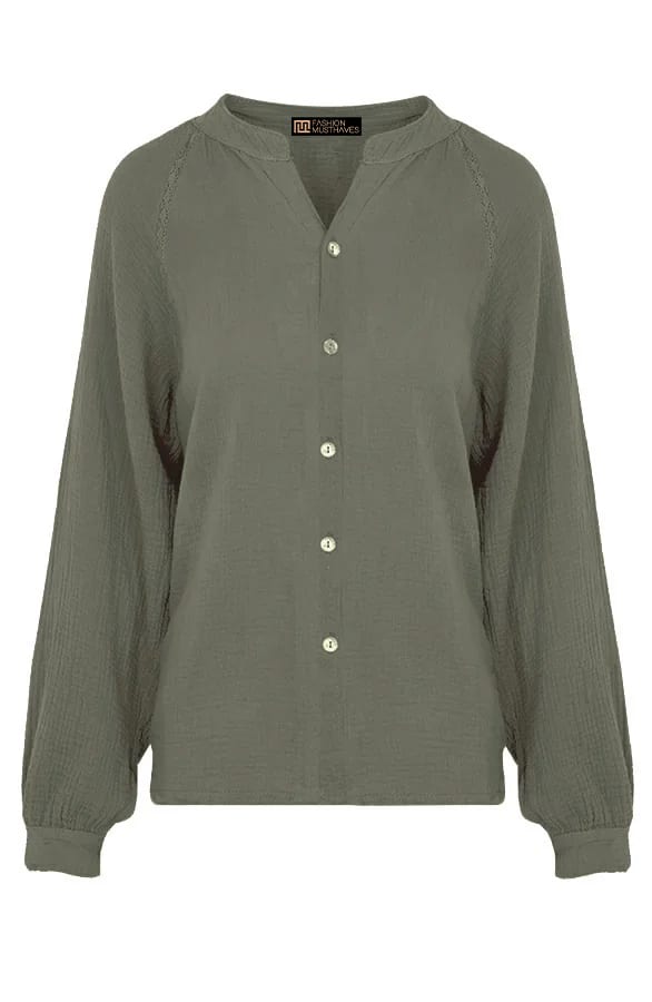 Knopen Blouse Mousseline Army – shoparchief, foto 3