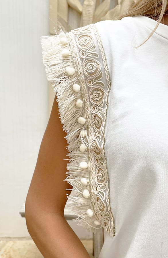 Bohemian Fringe Top Ecru Beige – shoparchief, foto 8