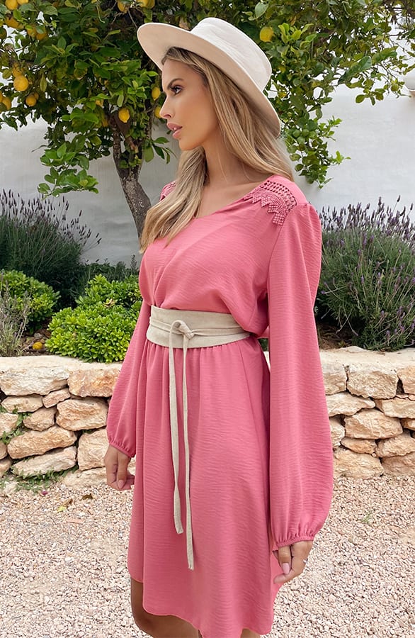 Boho V-Hals Jurk Dust Roze – shoparchief, foto 4