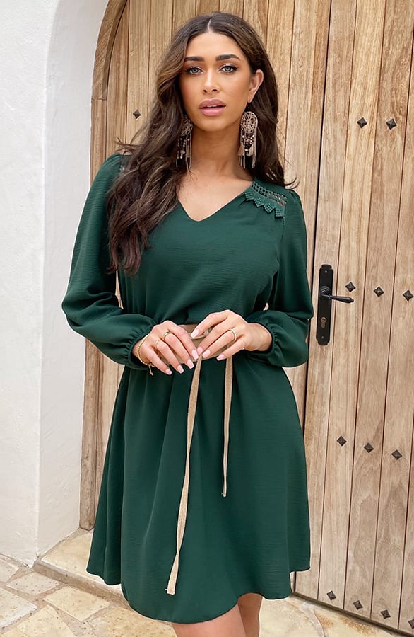 Boho V-Hals Jurk Smaragd – shoparchief, foto 4