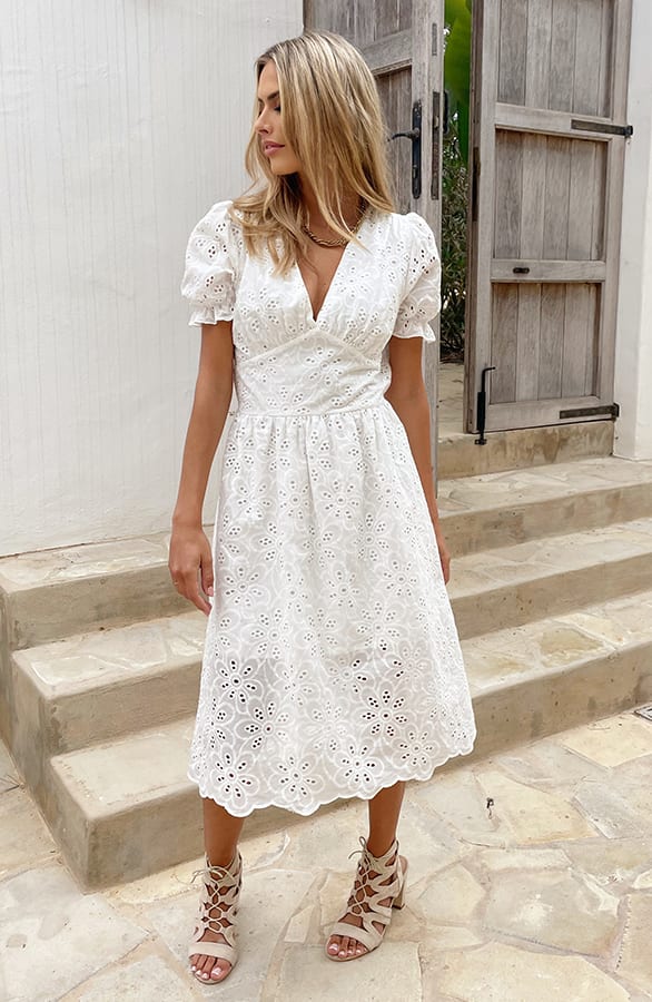 Embroidery Midi Jurk Pofmouwen Ecru 2.0 – shoparchief, foto 3