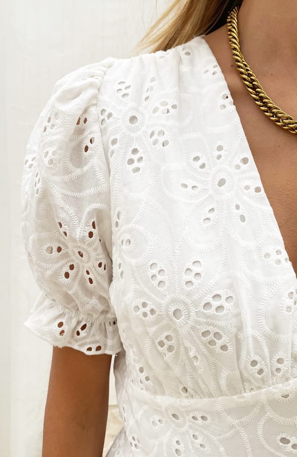 Embroidery Midi Jurk Pofmouwen Ecru 2.0 – shoparchief, foto 6
