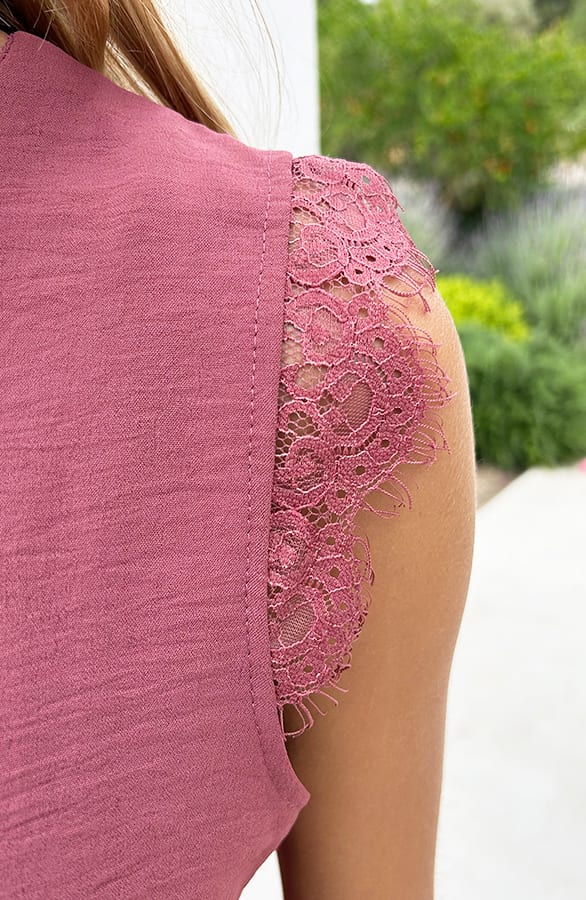 Kanten V-hals Top Milaan Dust Roze – shoparchief, foto 10