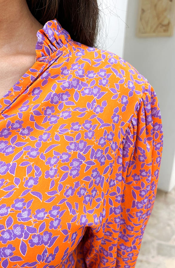 Katoenen Bloemen Print Blouse Oranje Lila – shoparchief, foto 7