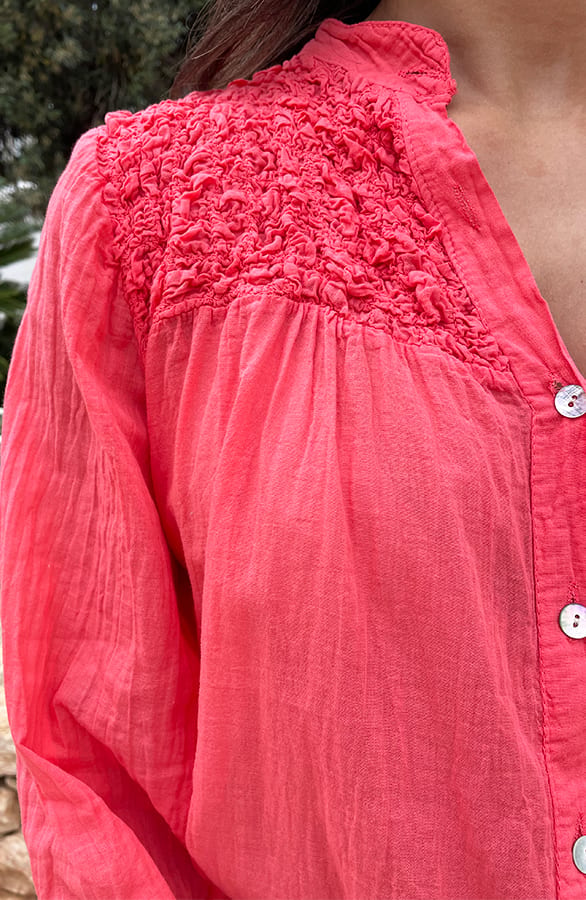 Katoenen Oversized Detail Blouse Koraal – shoparchief, foto 6