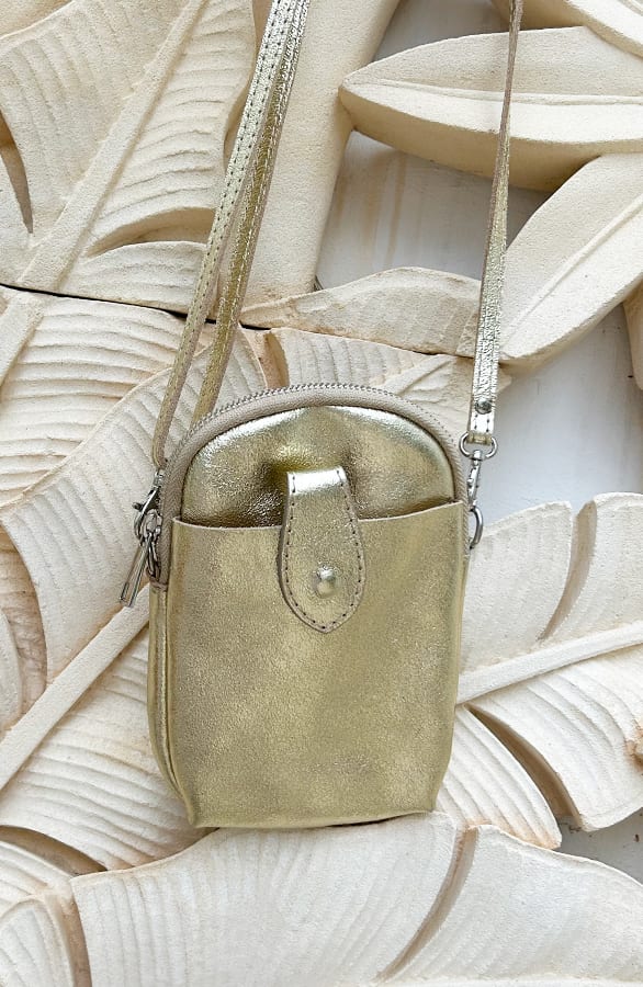 Leren Telefoon Tasje Metallic Goud – shoparchief, foto 1