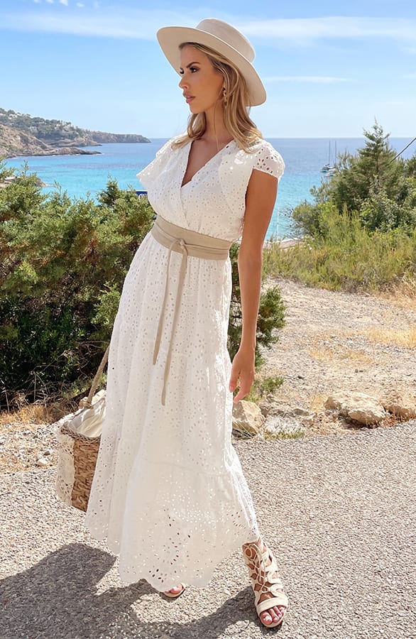 Maxi Embroidery Ruffle Jurk Ecru – shoparchief, foto 1