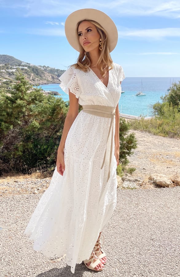Maxi Embroidery Ruffle Jurk Ecru – shoparchief, foto 4