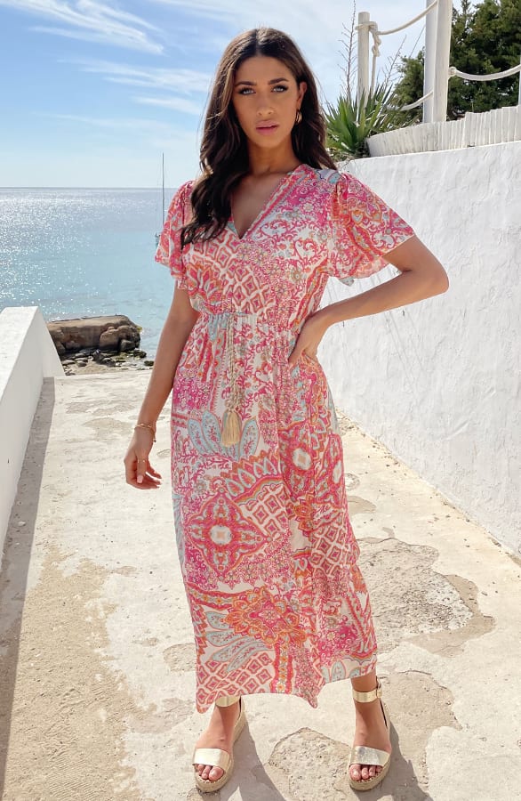 Maxi Print Jurk Fuchsia – shoparchief, foto 3