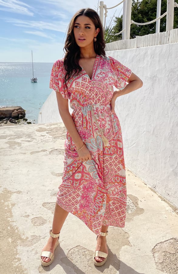 Maxi Print Jurk Fuchsia – shoparchief, foto 4