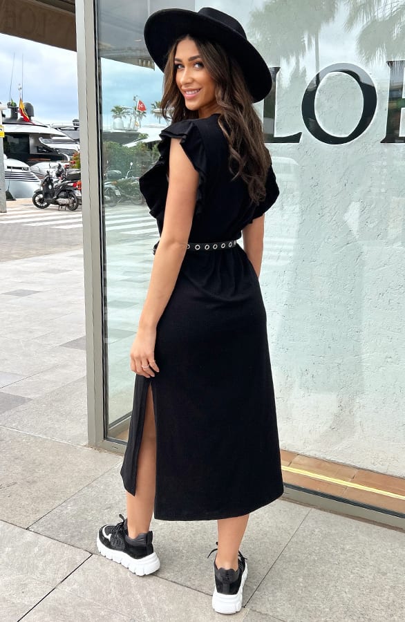 Maxi Split Jurk Ruffle Zwart – shoparchief, foto 2
