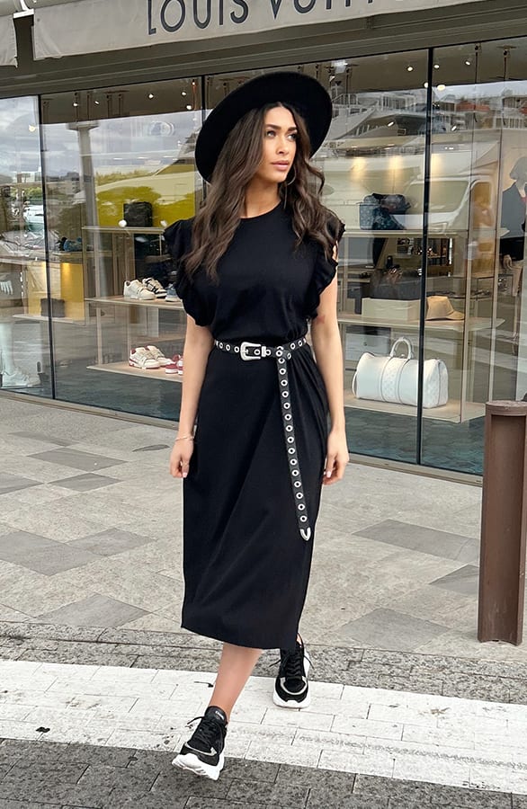 Maxi Split Jurk Ruffle Zwart – shoparchief, foto 5