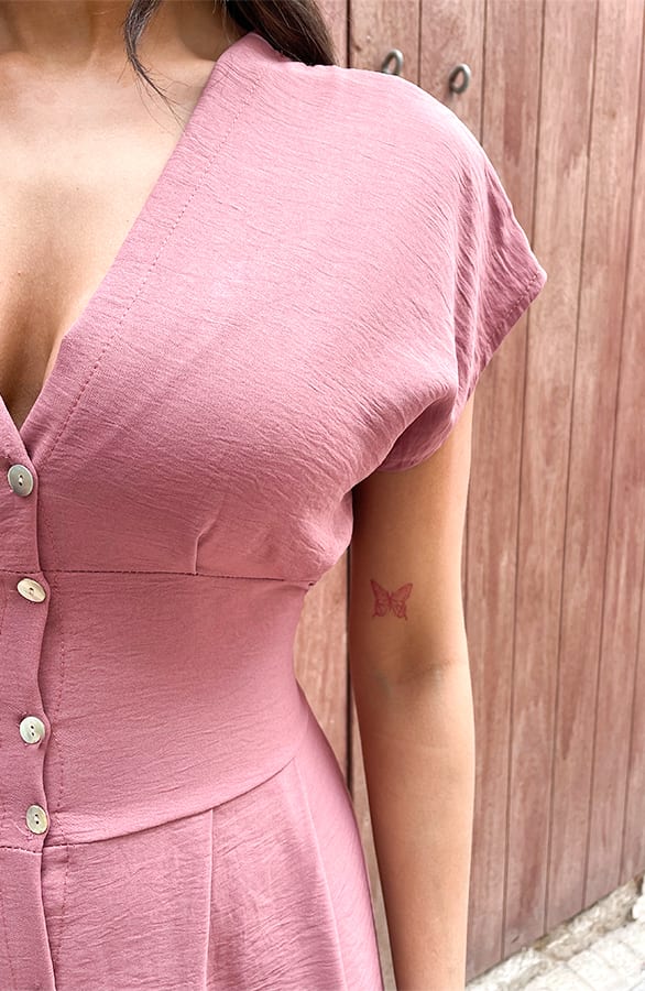 Midi Knopen Jurk Sevilla Dust Roze – shoparchief, foto 6