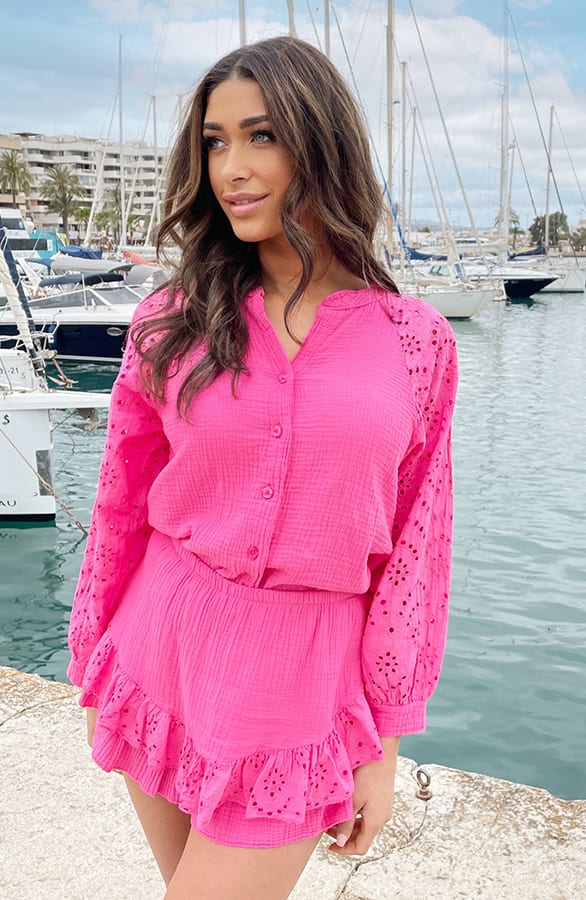 Mousseline Blouse Embroidery Fuchsia – shoparchief, foto 4