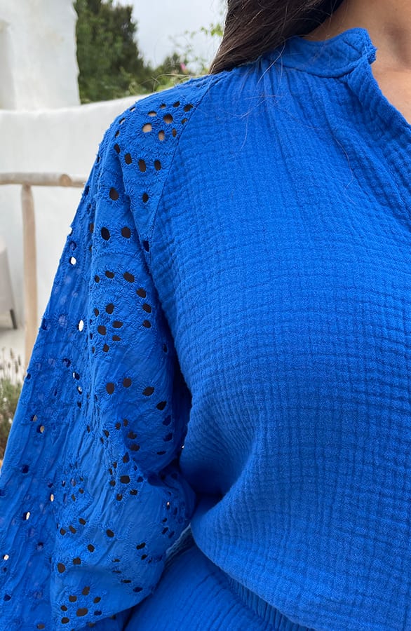 Mousseline Blouse Embroidery Kobalt – shoparchief, foto 6