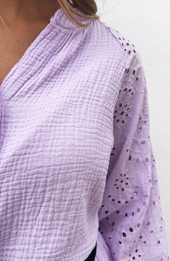Mousseline Blouse Embroidery Lila – shoparchief, foto 11