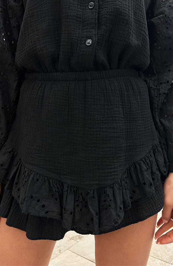 Mousseline Skort Embroidery Zwart – skorts, foto 1