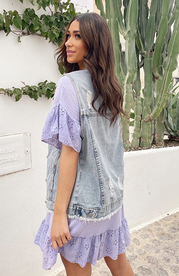 Mousseline Embroidery Oversized Jurk Lila – shoparchief, foto 8