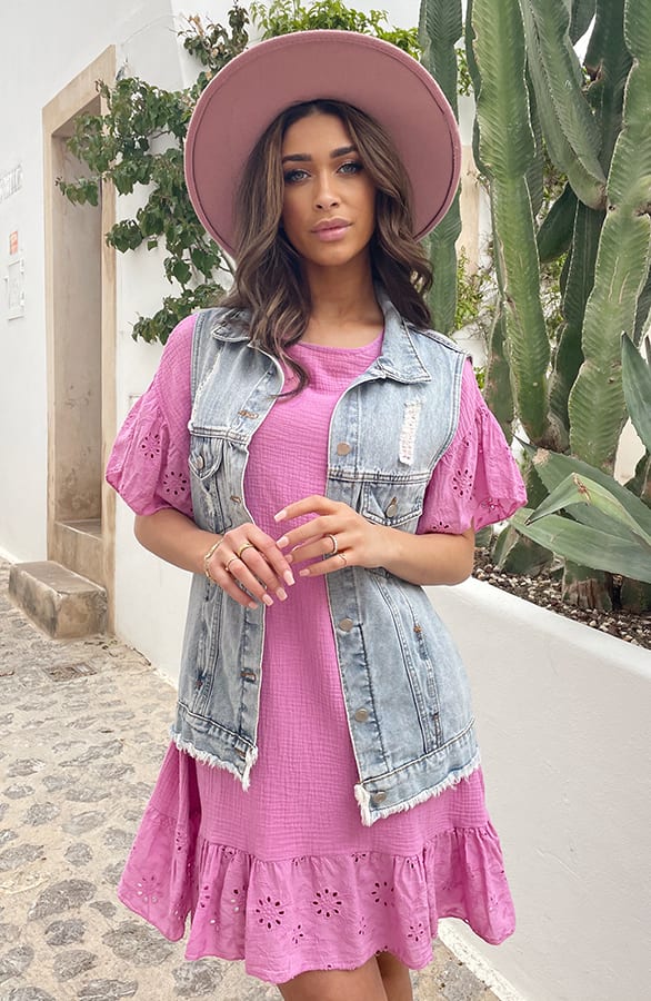 Mousseline Embroidery Oversized Jurk Roze – shoparchief, foto 4