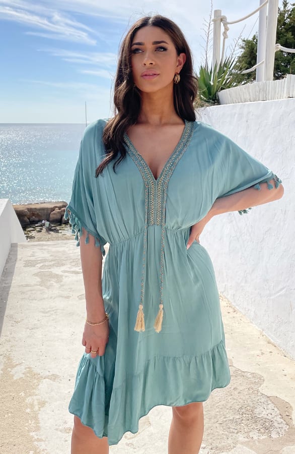 Oversized Jurk Gouden Detail Dust Mint – jurken, foto 4